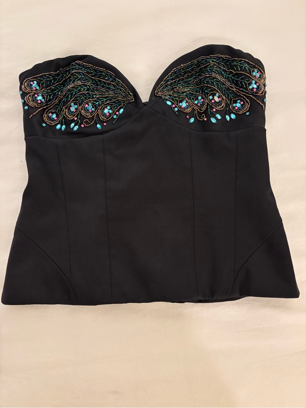 🦚 NICOLE MILLER COLLECTION Silk Beaded Peacock Bustier Top - NWT 🦚 - Picture 1 of 4